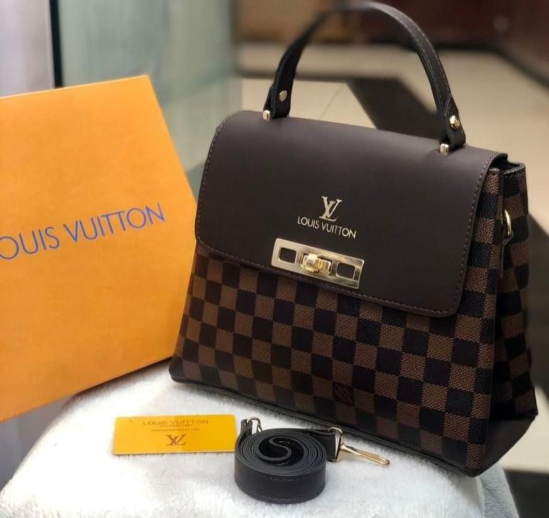 Louis Vuitton Designer Handbag with Signature Metal Lock Closure