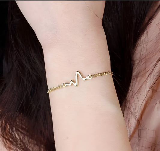 Stylish Gold-Tone Heartbeat Bracelet | Unisex | 1 Pc