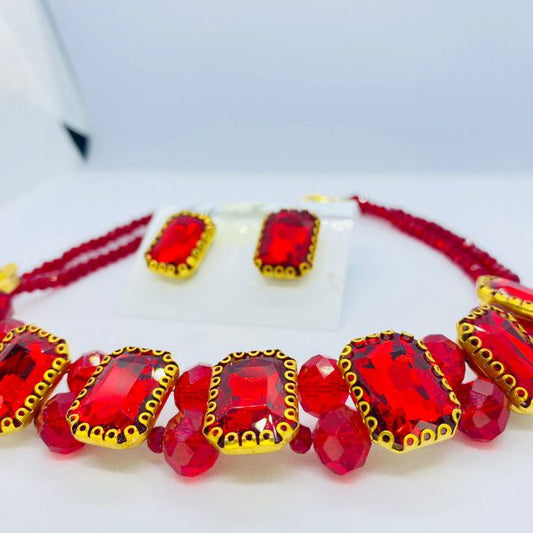 Luxury Stone-Embellished Choker with Matching Earrings