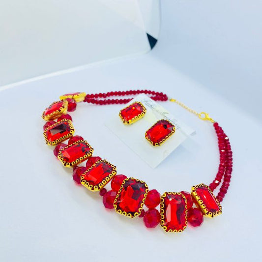 Luxury Stone-Embellished Choker with Matching Earrings